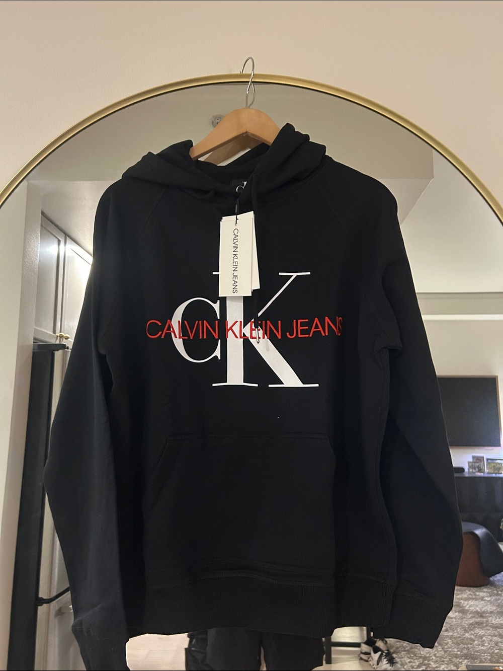 Calvin Klein Jeans Black Hoodie with White CK and Red Logo